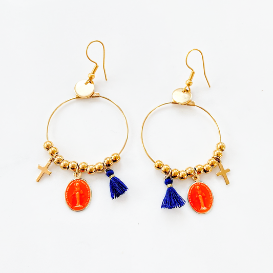 Créoles Rainbow Mary Médailles Oranges