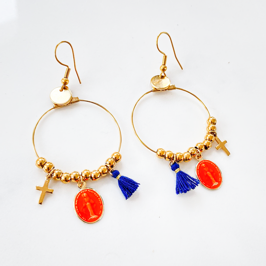 Créoles Rainbow Mary Médailles Oranges