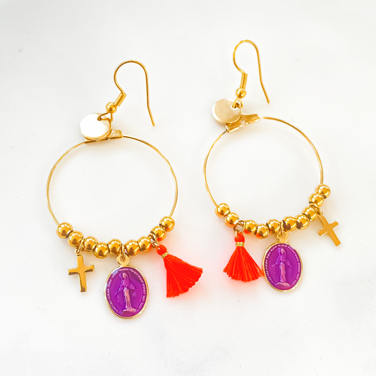 Créoles Rainbow Mary Médailles Violettes