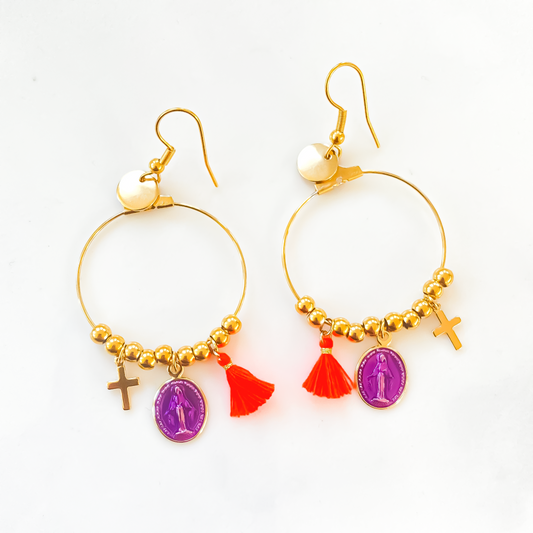 Créoles Rainbow Mary Médailles Violettes