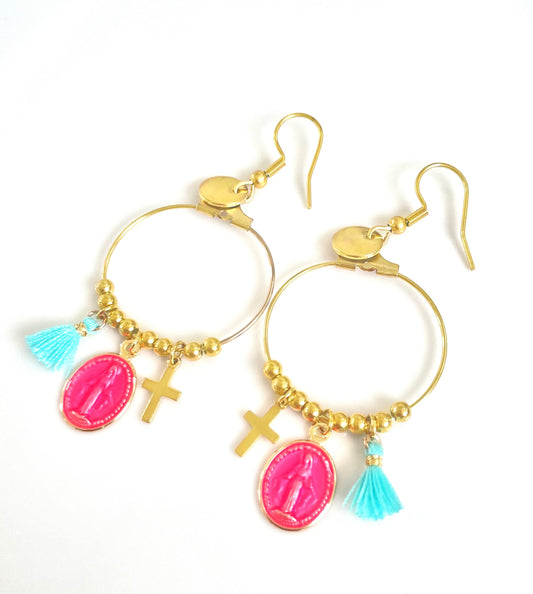 Créoles Rainbow Mary Médailles Pink